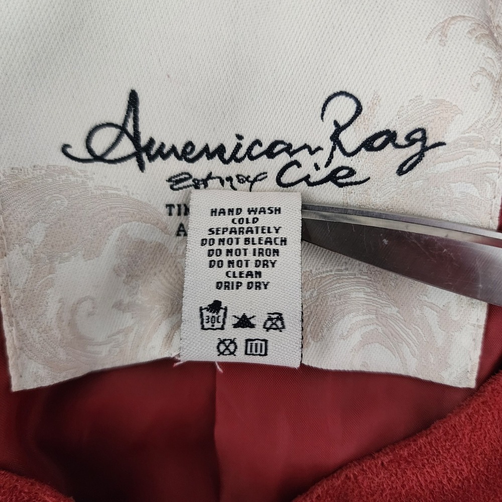 American Rag Faux Suede Bomber Jacket Women L Red Good Military Zip Epaulettes - Picture 3 of 6